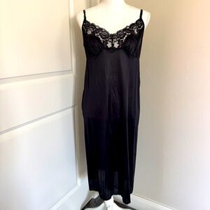 Vintage Vassarette Black Lace Detail Chemise Slip Dress Sheer